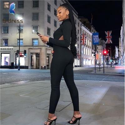 China The West Solid Full Sleeve Jumpsuits Turtleneck Women Active Fitness Slim Rompers Back Zipper Hollow Out Long Bodysuit Skinny for sale