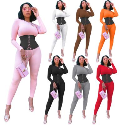 China Hot Selling Fall 2020 Women Clothes Rib Splice Bandage Ladies Sexy Bodycon Jumpsuit Women One Piece Jumpsuits And Rompers for sale