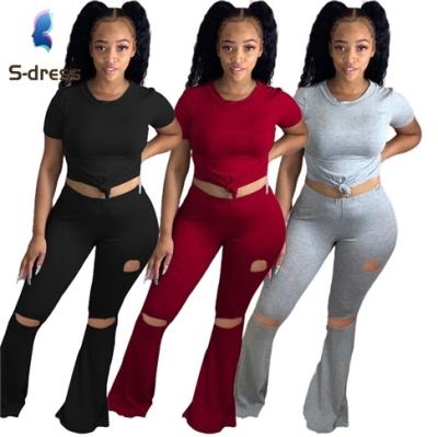 China G1865-Fall  Slim Womens Suit  Crop Top With Flare Pants Set Womens 2 Piece Outfit for sale