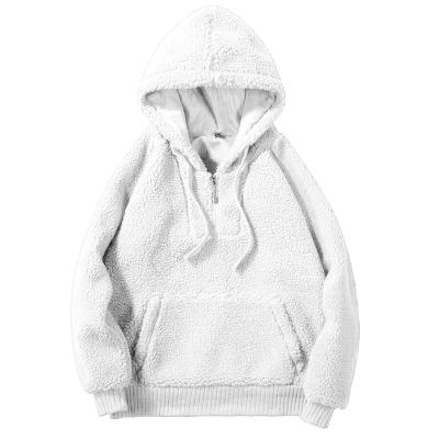 China Custom Made Plain White Polyester Anti-Wrinkle White Polyester Men's Sherpa Pullover Thin Fit Hoodies Unisex for sale