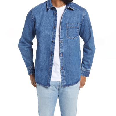 China Anti-pilling Mens Spring Indigo High Quality Custom Stadium Stretch Slim Fit Denim Shirt Jacket for sale