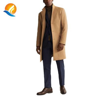 China Anti-wrinkle 2020 winter men medium brown lapel collar inside and outside pockets woolen coat viscose striping button closure plus size coats for sale