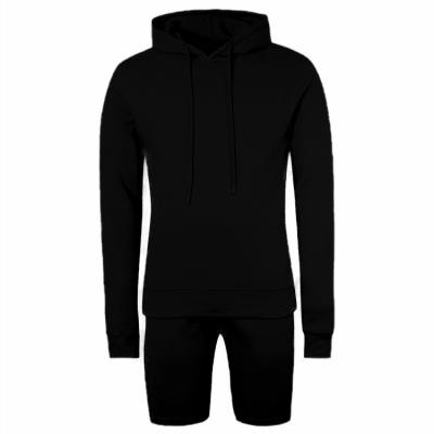 China Plus Size Organic Cotton Hoodies And Shorts Forming Tracksuits Plain Black Mens Two Piece Set for sale