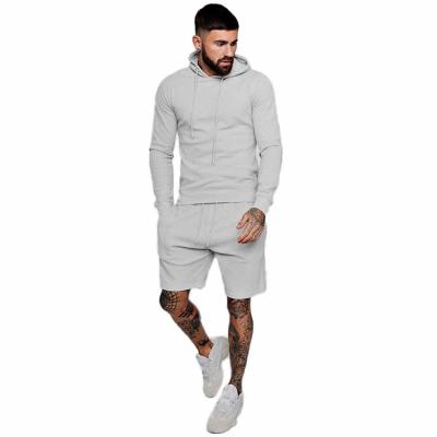 China Plain QUICK DRY Custom White Cotton Ivory Hoodie With Shorts Tracksuits Two Piece Sets For Men for sale