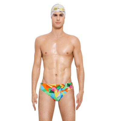 China Printed European Windproof Pattern Mens Swimming Briefs Geometric Fashion Professional Swim Briefs Trunks for sale