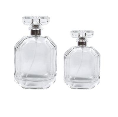 China 50ml 100ml Cosmetic Transparent Rectangular Round White Crystal Cosmetics Spray Perfume Bottle for sale