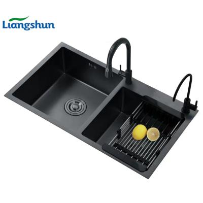 China Without Tap Fregadero SUS304 Basin Undermount Stainless Steel Handmade Black Kitchen Sink Double Nano Deep Bowl zu verkaufen