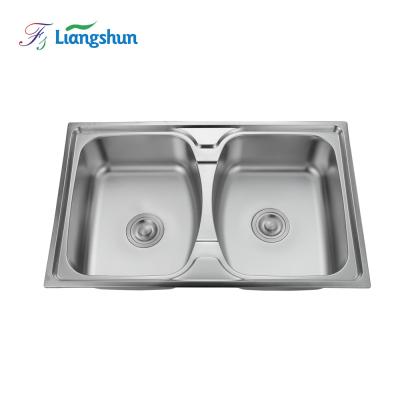 中国 Without Faucet LW-8050D Foshan Factory SUS Kitchen Sinks Double Bowl Brushed Outdoor Laundry Sink Stainless Steel 販売のため