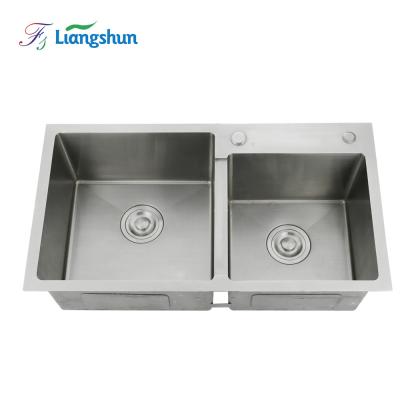 China LW-7540 Faucet Maker Double Bowl Square Cheap Corner Kitchen Pull Downs 304 Stainless Steel for sale