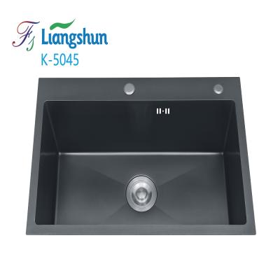 China With Faucet K-5045H Stainless Steel Square Bowl Welding Handmade Nano Black Single Bowl Kitchen Sinks Te koop