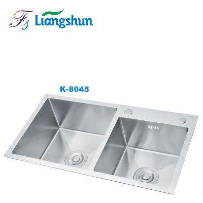 中国 K-8045 Manufacturer Handmade Undermount Double Bowl Square 201 304 Stainless Steel Kitchen Sinks 販売のため