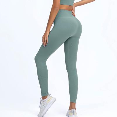 China Lady High Waist Stretch Yoga Tight Breathable Seamless Striped Running Pants Outdoor Professional Fitness Training Pants for sale