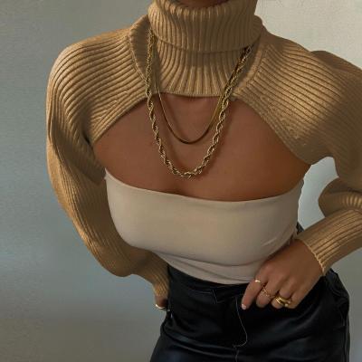 China 2021 Women Breathable Long Sleeve Puff Crop Tops Hot Sale High Neck Sweater Half Full For Young Girl for sale