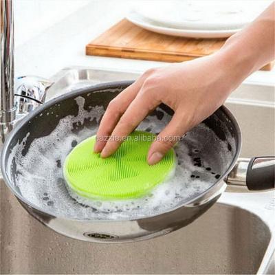 China Sustainable Hot Selling Amazon Silicone Dish Multi Functional Sponge Scrubber Cleaner for sale