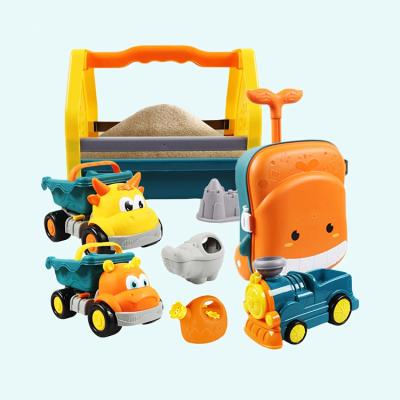 China Entertainment Toys 2021 Plastic Toy Beach Tools Sand Play Toys New In Summer Trolley Play Set For Kids Wheelbarrow Playing With Sand Shovel for sale