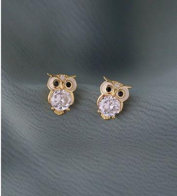 China TRENDY 14K Gold Plated 925 Sterling Silver Cubic Zircon Mini Owl Stud Earring Animal Crystal Rhinestone Jewelry For Women for sale