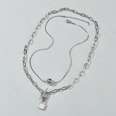 China Silver Plated Layered Pendant Women Multi Lock Jewelry Hip Hop Hip Hop Chunky Chain Stainless Steel Necklace for sale