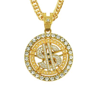 China Hip Hop 18k Gold Plated Hip Hop Dollar Sign Cuban Chain Spinner Pendant Necklace for sale