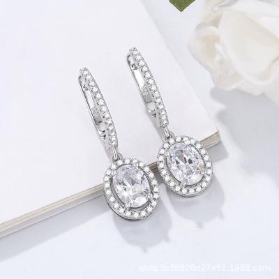 China FASHIONABLE 0.9*2.9cm Zircon Statement Earring 925 Sterling Silver Geometric Oval Cubic Diamond Circle Earrings Jewelry For Women for sale