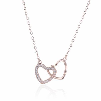 China Tideman Casual/Sporty Silver Female Clavicle Chain S925 Set With Double Diamond Heart Shape Pendant Jewelry for sale