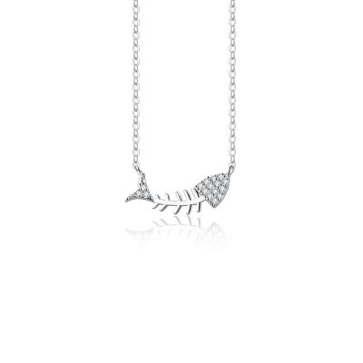 China Clavicle fishbone diamond version necklace S925 small fresh fish fashion female pendant set simple Korean silver female casual/sports chain for sale