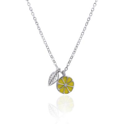 China S925 Lemon Casual/Sporty Silver Clavicle Necklace For Women Drop Cavity Yellow Leaf Oil Fruit Clavicle Set Pendant Chain for sale