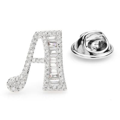 China Brass Bride Customize Rhodium Plated Cubic Zircon Rhinestone 26 Letters Initials Brooch Pins Women& Luxury Men Coat Jewelry for sale