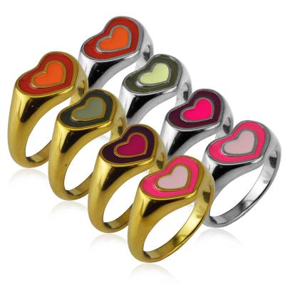 China TRENDY Fashion Stainless Steel Heart Enamel Rings Tarnish Free Gold Plated 18k Rings Jewelry For Women for sale