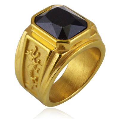 China Wholesale Fashionable Stainless Steel Mens Chunky Rings Tarnish Free Square Stone 18k High End Gold Plated Rings Jewelry for sale