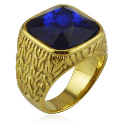 China FASHIONABLE Square Free Stone 18k Gold Plated Rings Jewelry Diamond Ring Stainless Steel High End Chunky Rings For Men Tarnish for sale