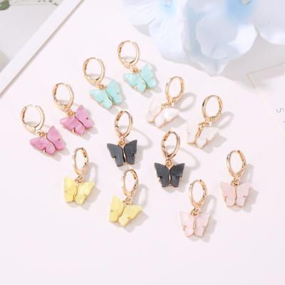 China New Fashion Cute Mixed Gold Pink Blue Color Acrylic Butterfly Circle Earrings Necklace Set for sale