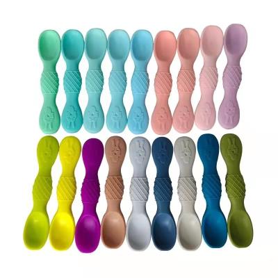 China First Stage American Self Feeding Baby Food Grade Style Utensils Toddler Training Soft Tilted Pre Spoon Set BPA Free Silicone Baby Spoons for sale