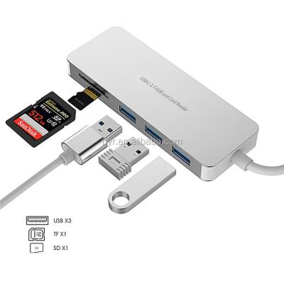 China Aluminum alloy 3 port usb 3.1 type C combo hub with SD/TF card reader (can choose USB 3.0 type A model) for sale