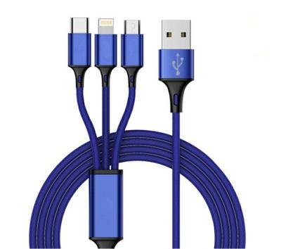 China Injection molding for durable and abrasion resistant factory direct supply 3 in 1 usb phone charger cord nylon multiple data line braided mobile cable for sale