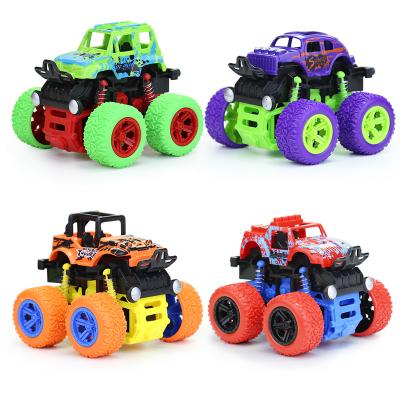 China Shock Proof Spring Inertia Four Wheel Chase Kids Road Vehicle Mini Monster Trucks 360 Degree Rotate Durable Friction 4Wd Stunt Powered Car for sale