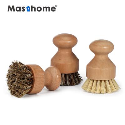 China Eco-Friendly Sustainable Masthome Palm Pot Around 3Packs Natural Wooden Mini Dish Brush Sisal and Coconut Brush Scrubber Cleaning Kit for sale