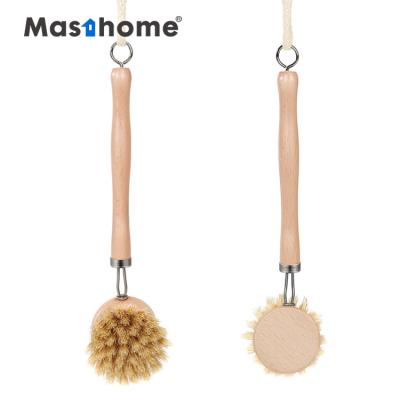 China Pan Pot Brush Dish Bowl Cleaning Brush Household Kitchen Wash Cleaning Tools Long Masthome Viable Natural Wood Handle for sale