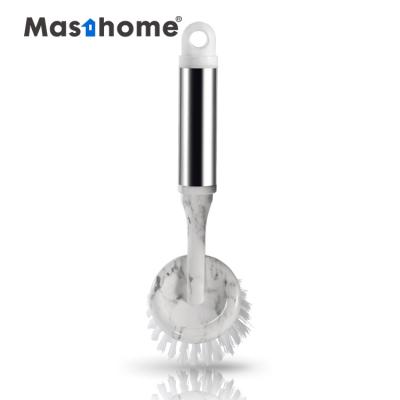 China Masthome Stocked Marble Printing Stainless Steel Kitchen Round Head Dish Scrub Brush With Handle For Pot Pans Scraper for sale