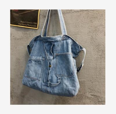 China 2021 new fashion denim bag girl personality shoulder bag large capacity messenger bag machining handbag for sale