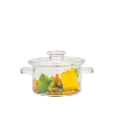 China High Borosilicate Stocked Heat Resistant Glass Cooking Jar With Cover Lid Houseware Glass Jar With Double Ear for sale