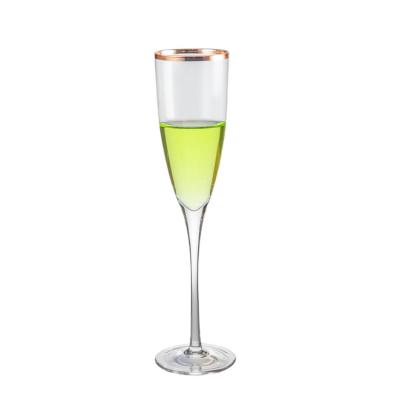 China Eco-Friendly Premium Unique Decoration Eco-Friendly Clear Soda Lime Glass Of Champagne Goblet Glass With Gold for sale