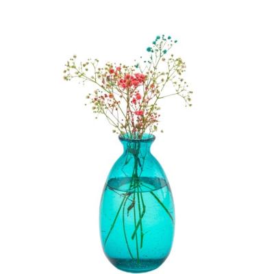 China Novelty Family Decoration Vase Tableware Glass Flower Bedroom Using With Bubble Blue Glass Flower Vase for sale