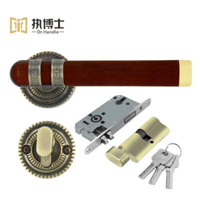 China Easy Installation Dr.Handle Gold Home Room Door Lock Wood Handle Set Bathroom Mortise Lever Door Handle For Interior Door for sale