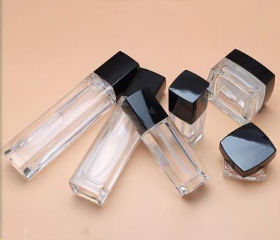 China 30ml-120ml Glass Bottle Pump Lotion Vial Cosmetic Cream Jars Set Empty Cosmetic Transparent Glass Atomizer Refillable Bottles for sale