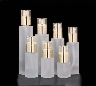 China 20ml 30ml 40ml 60ml 80ml 100ml 120ml Cosmetic Refillable Glass Press Pump Spray Bottle Oil Liquid Container Cream Lotion Frosted Bottle for sale