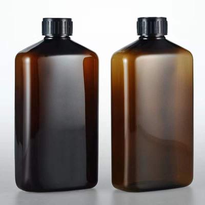 China PET Cosmetic Amber Deltoid Bottle Shape 500ml Empty Plastic Toner Makeup Water Bottle With Black Cap Inner Plug for sale