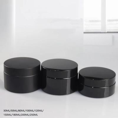 China 30ml-250ml PET Cosmetic Glossy Black Empty Plastic Cream Jar For Cosmetic Cream Packaging With Black Cap for sale