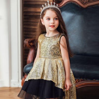 China Children Girls Sequins Big Bow Tail Princess Temporary Elegant Princess Dress Sleeveless Stage Catwalk Washable for sale