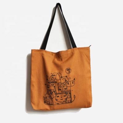 China Customized Logo Printed Recycle Plain Organic Cotton Canvas Eco-Friendly Tote Shopping Bags With Zipper for sale