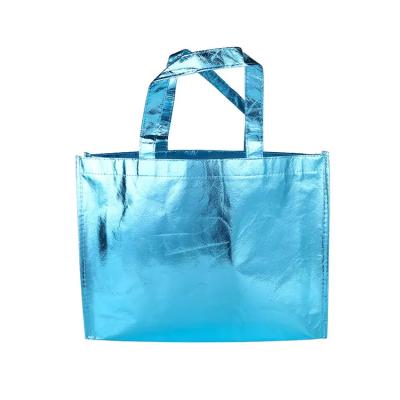 China Custom Shiny Reusable Gold Eco-Friendly PP Metallic Laminates Tote Bag With Logo Non Woven OEM Shopping Non Woven Large Bopp for sale